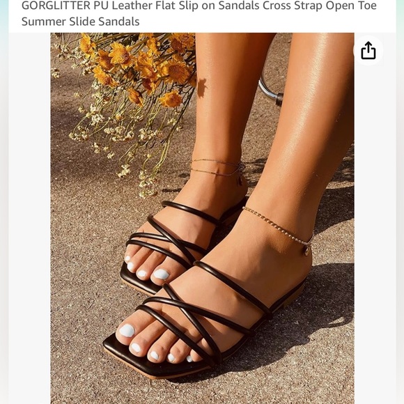 GORGLITTER PU Leather Flat Slip on Sandals Cross Strap Open Toe Summer Slide - Picture 2 of 4